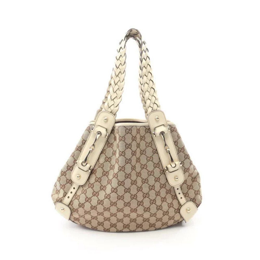Gucci GG Canvas Shoulder Bag Leather Beige Cream Ivory White